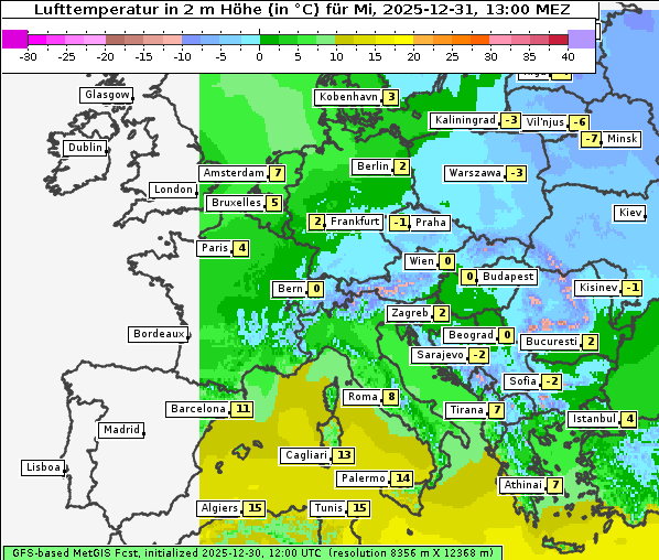 Temperatur, 31. 12. 2025