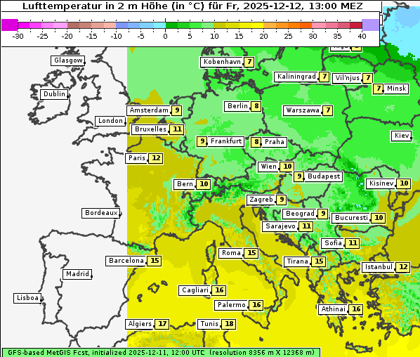 Temperatur, 12. 12. 2025