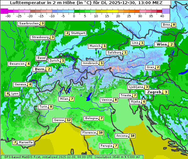 Temperatur, 30. 12. 2025