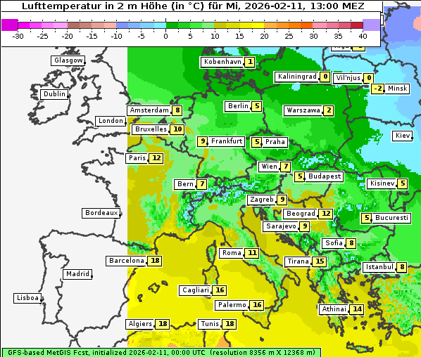 Temperatur, 11. 2. 2026