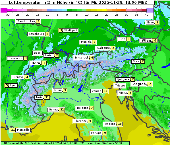 Temperatur, 26. 11. 2025