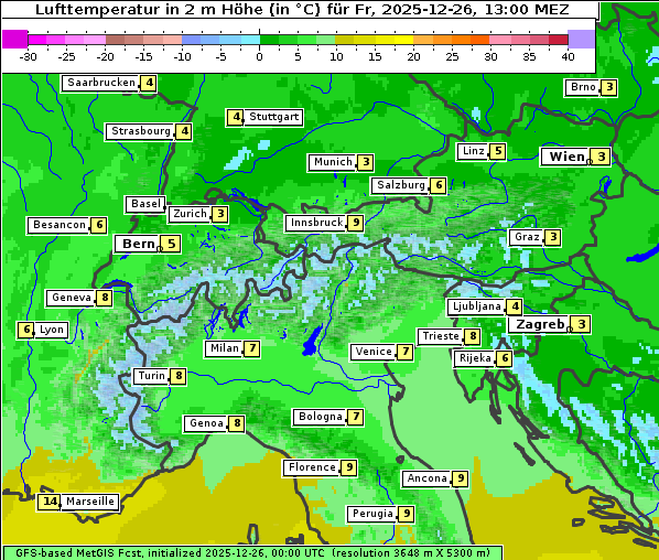 Temperatur, 26. 12. 2025