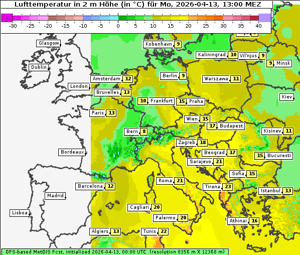 Temperatur, 13. 4. 2026