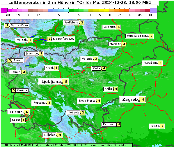 Temperatur, 23. 12. 2024