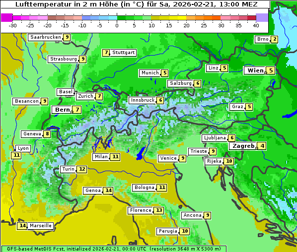 Temperatur, 21. 2. 2026