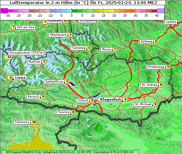 Temperatur, 24. 1. 2025