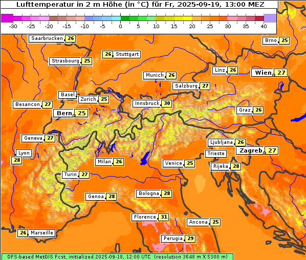 Temperatur, 19. 9. 2025