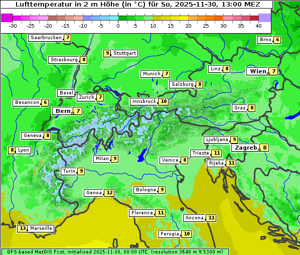 Temperatur, 30. 11. 2025