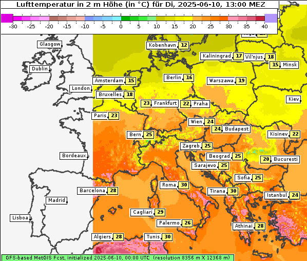 Temperatur, 10. 6. 2025