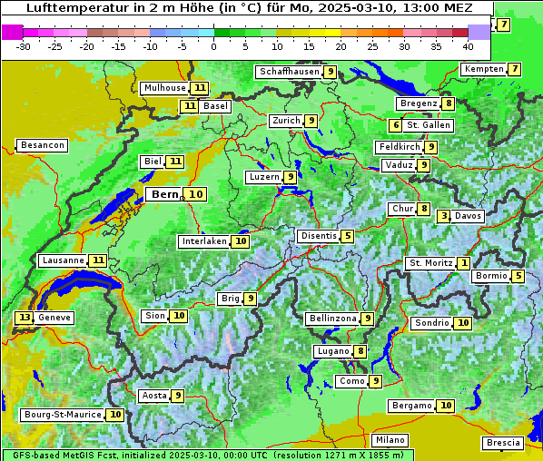 Temperatur, 10. 3. 2025