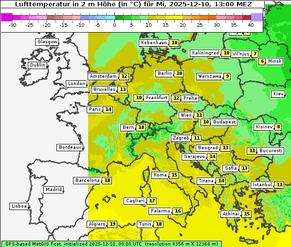 Temperatur, 10. 12. 2025