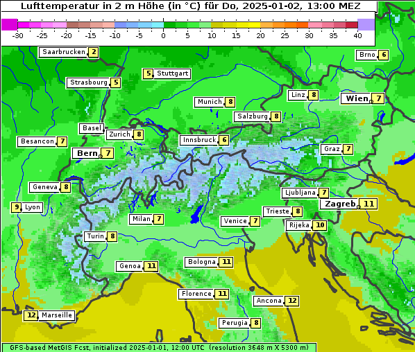 Temperatur, 2. 1. 2025