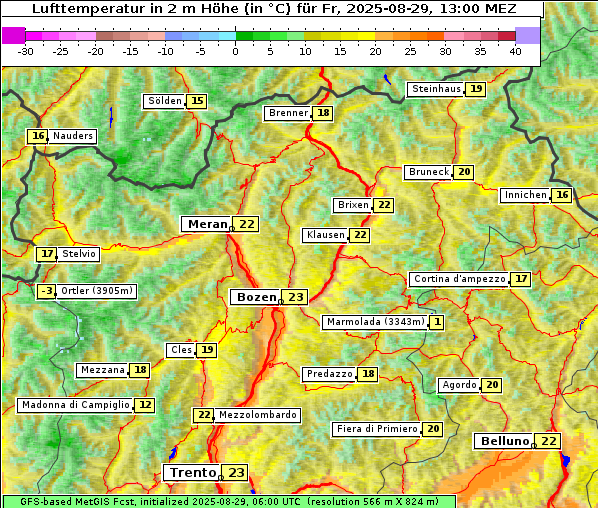 Temperatur, 29. 8. 2025