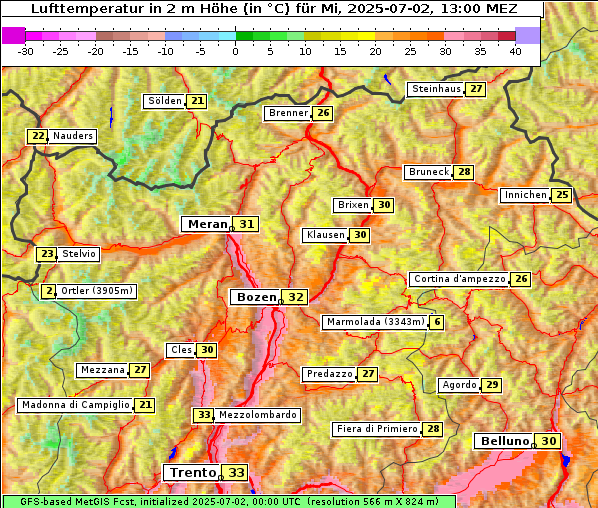 Temperatur, 2. 7. 2025
