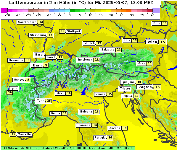 Temperatur, 7. 5. 2025