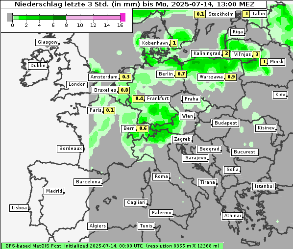 Niederschlag, 14. 7. 2025
