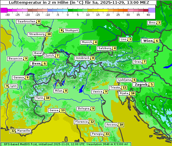 Temperatur, 29. 11. 2025