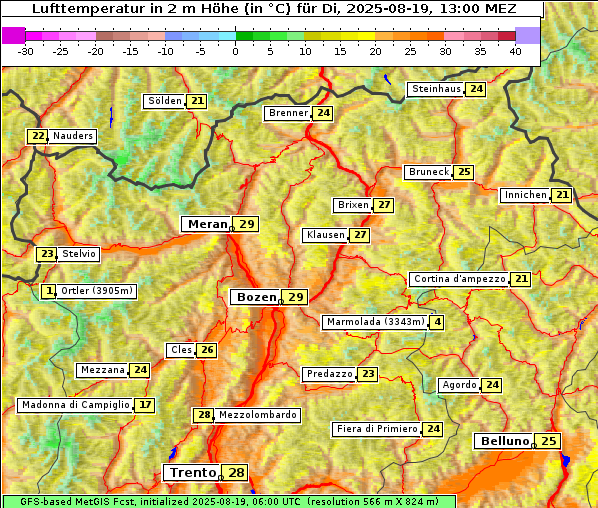 Temperatur, 19. 8. 2025
