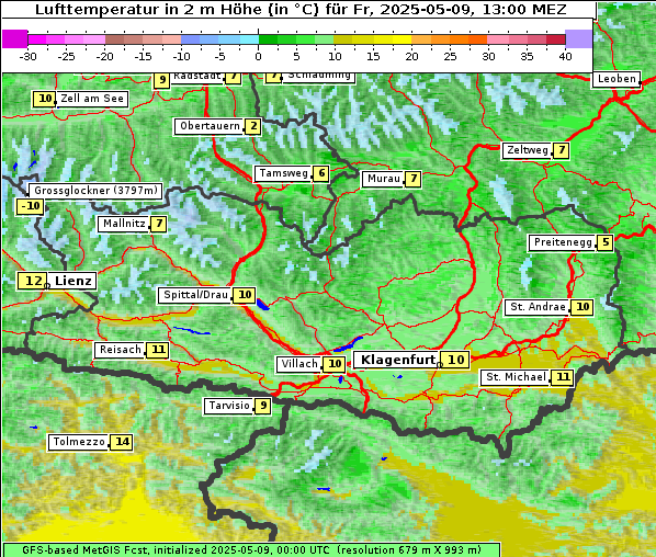Temperatur, 9. 5. 2025
