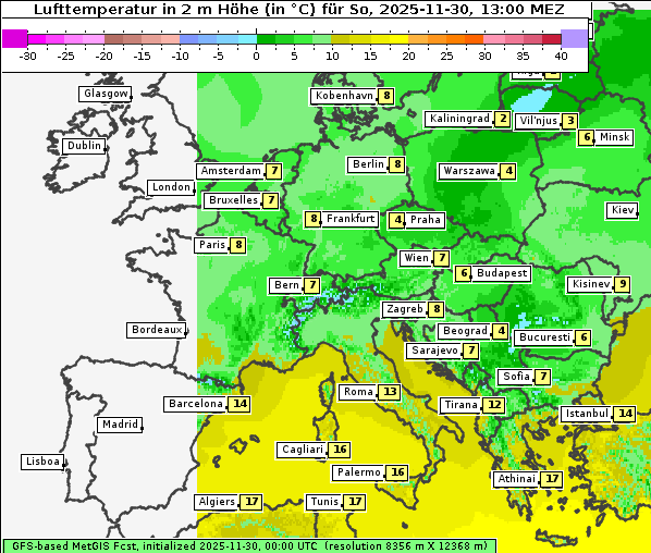 Temperatur, 30. 11. 2025