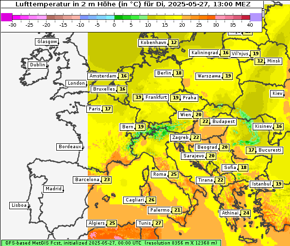 Temperatur, 27. 5. 2025