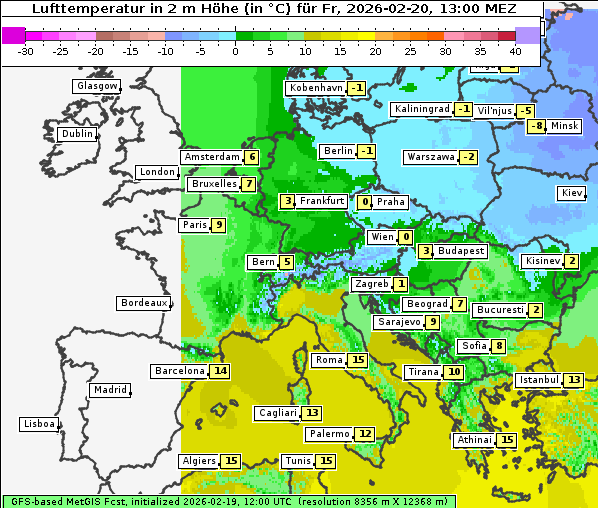 Temperatur, 20. 2. 2026