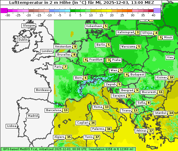 Temperatur, 3. 12. 2025