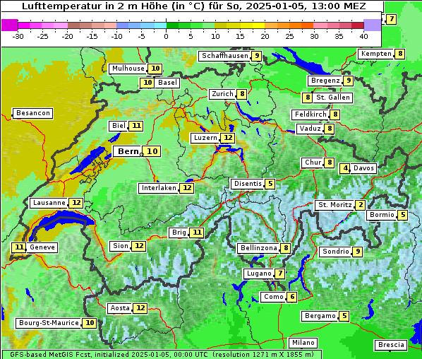 Temperatur, 5. 1. 2025