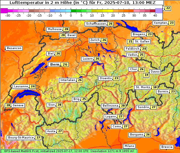 Temperatur, 18. 7. 2025