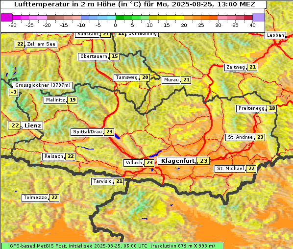 Temperatur, 25. 8. 2025