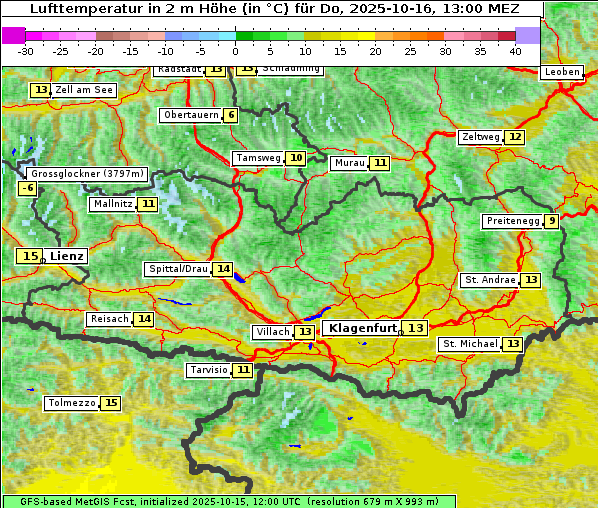 Temperatur, 16. 10. 2025