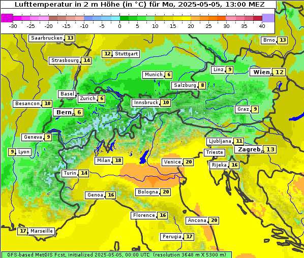 Temperatur, 5. 5. 2025