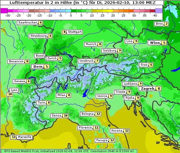 Temperatur, 10. 2. 2026