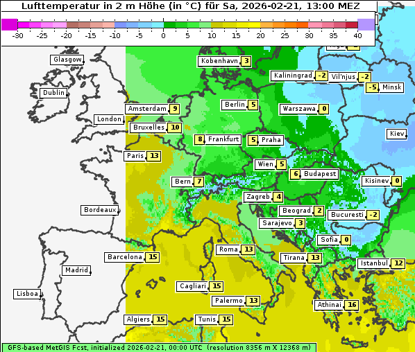 Temperatur, 21. 2. 2026