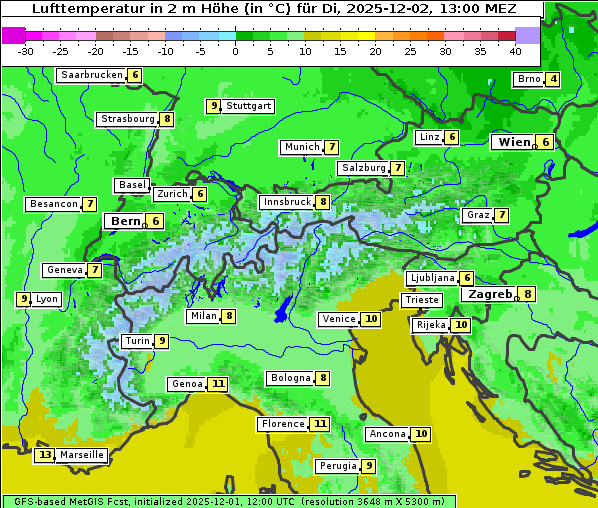 Temperatur, 2. 12. 2025