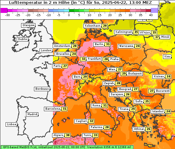 Temperatur, 22. 6. 2025