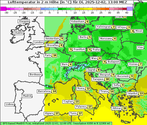 Temperatur, 2. 12. 2025