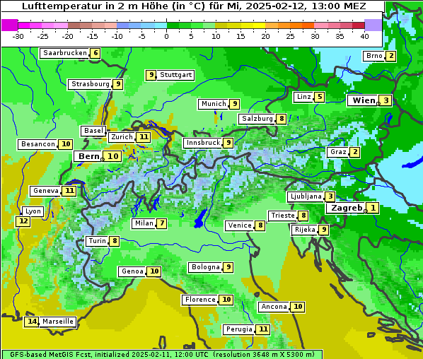 Temperatur, 12. 2. 2025