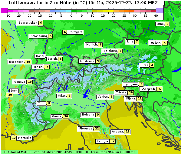 Temperatur, 22. 12. 2025