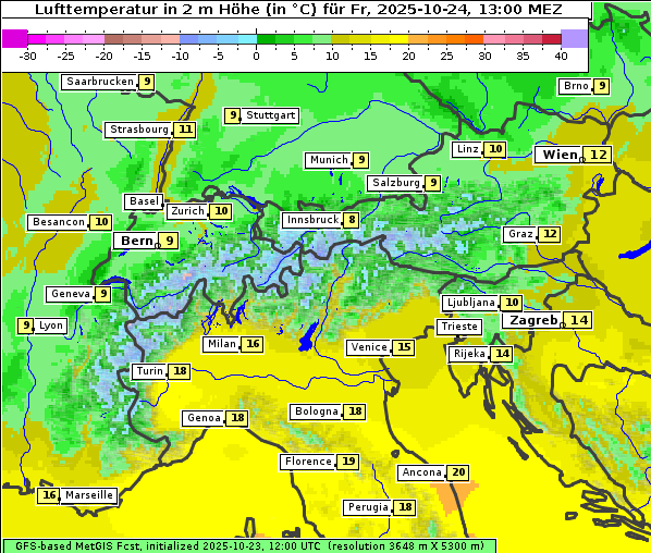 Temperatur, 24. 10. 2025