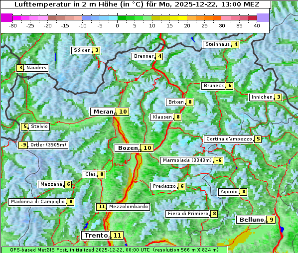 Temperatur, 22. 12. 2025