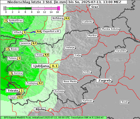 Niederschlag, 13. 7. 2025