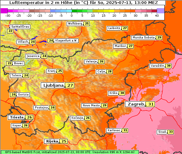 Temperatur, 13. 7. 2025