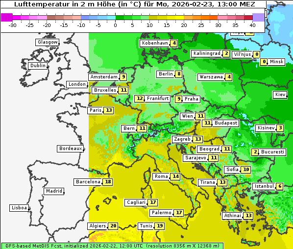 Temperatur, 23. 2. 2026