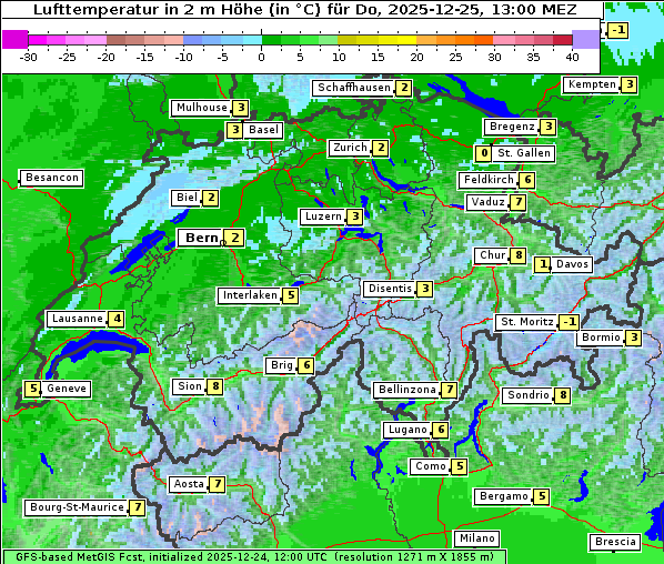 Temperatur, 25. 12. 2025