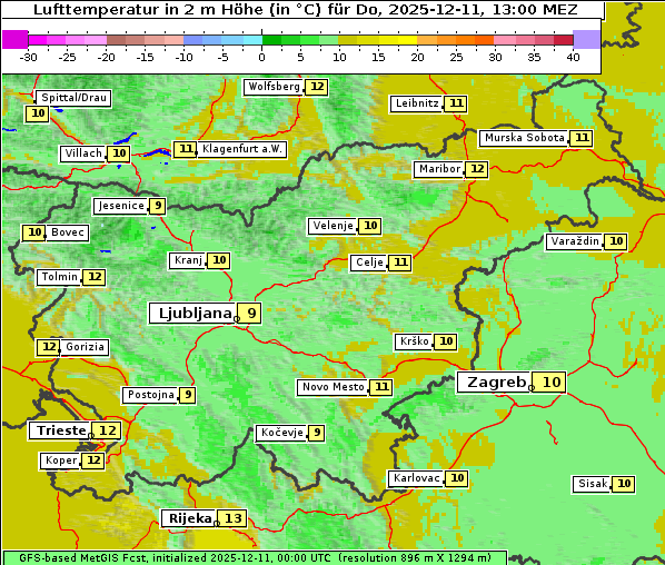 Temperatur, 11. 12. 2025