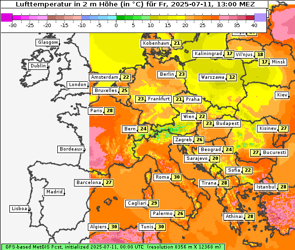 Temperatur, 11. 7. 2025
