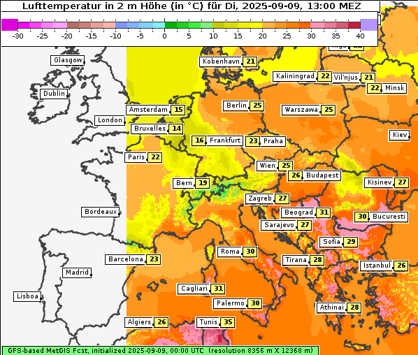 Temperatur, 9. 9. 2025