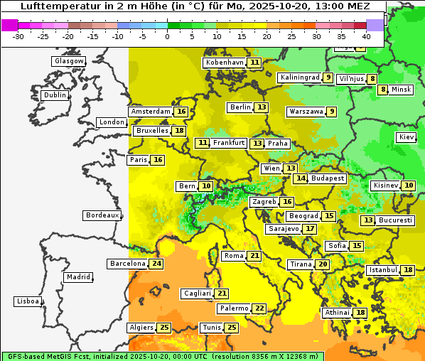 Temperatur, 20. 10. 2025