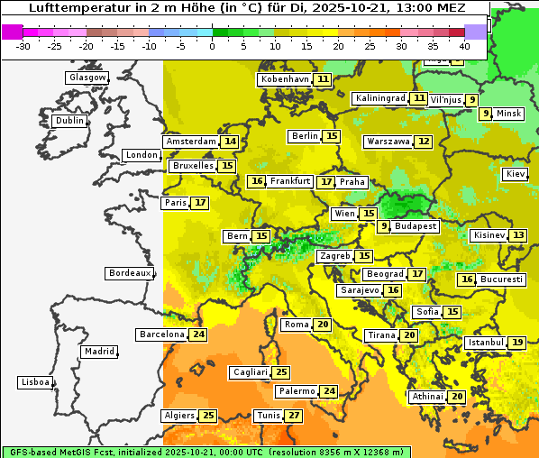Temperatur, 21. 10. 2025